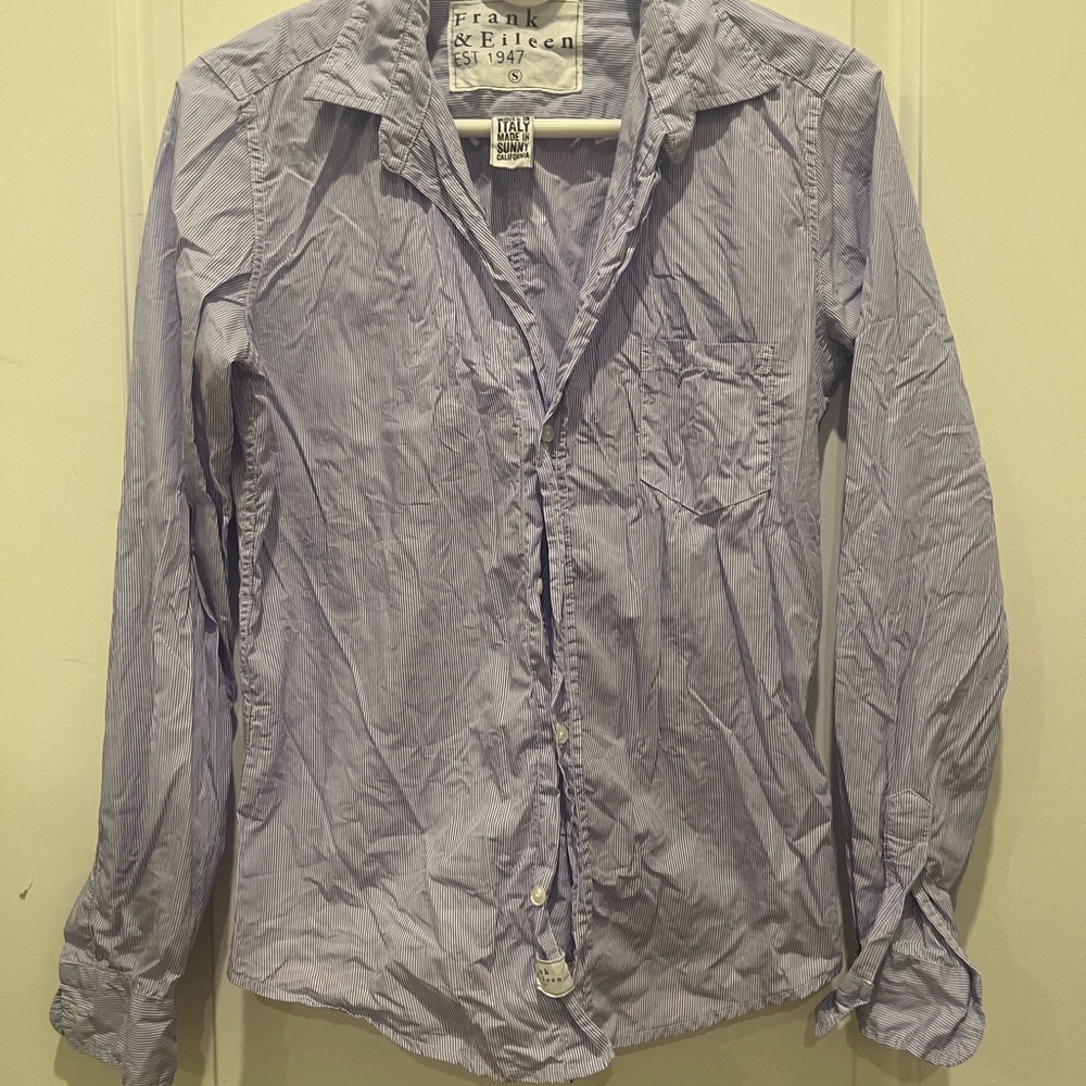 Frank & Eileen Barry Style LS Button-Down Shirt Purple & White Pin Stripe S
